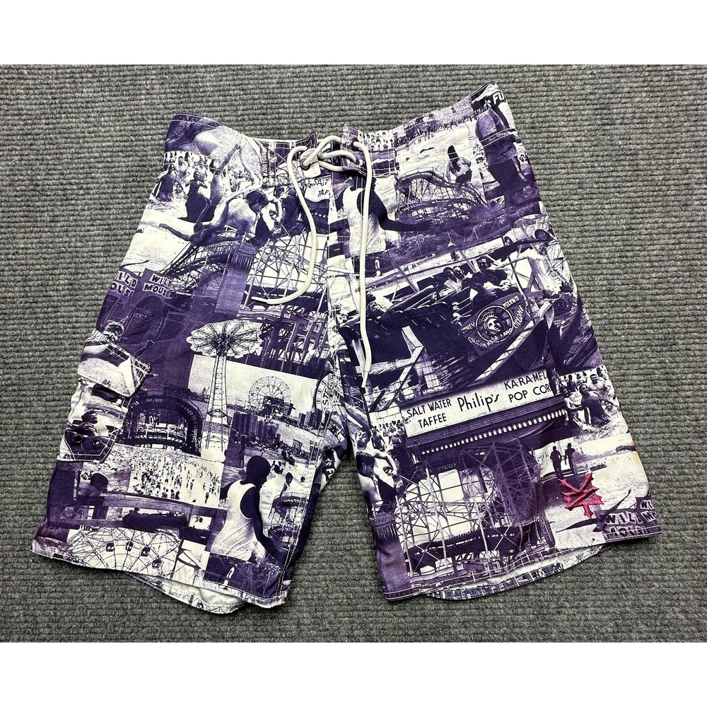 Zoo York Shorts Mens 31 Purple‎ Photo Collage Matt Weber Board Swim Trunks Beach